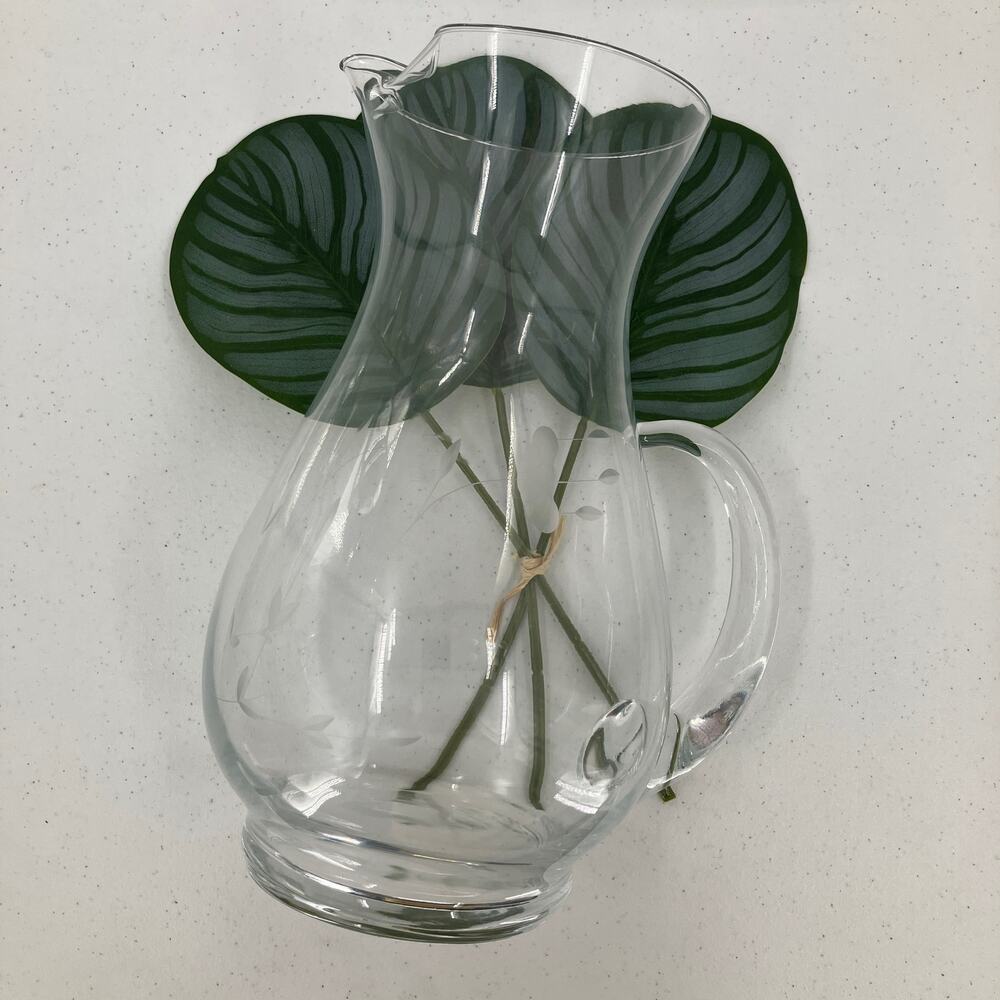 Vintage Princess House Heritage Floral 10 in. Ice Lip Etched Cut Crystal Pitcher